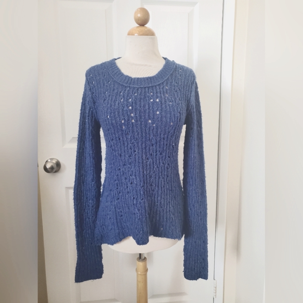 Free People Women's Blue Chunky Knit Sweater Small